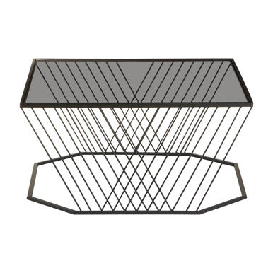 Orsina Trento Coffee Table – Grey Glass Top with Black Geometric Frame