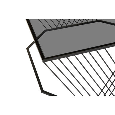 Orsina Trento Coffee Table – Grey Glass Top with Black Geometric Frame