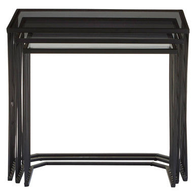 Orsina Trento Nesting Side Tables – Set of 3 Grey Glass & Black Metal