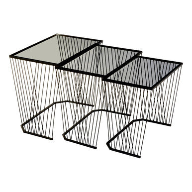 Orsina Trento Nesting Side Tables – Set of 3 Grey Glass & Black Metal