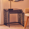 Orsina Trento Nesting Side Tables – Set of 3 Grey Glass & Black Metal