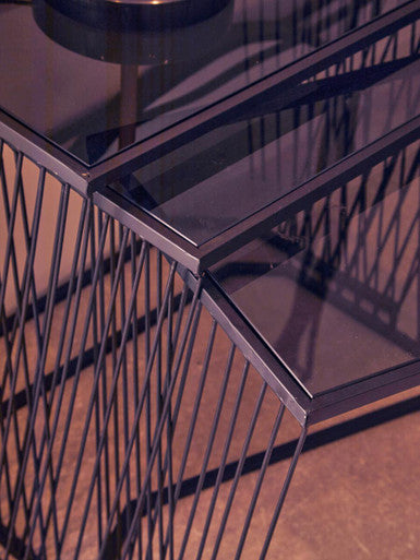 Orsina Trento Nesting Side Tables – Set of 3 Grey Glass & Black Metal
