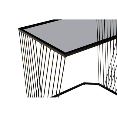 Orsina Trento Nesting Side Tables – Set of 3 Grey Glass & Black Metal