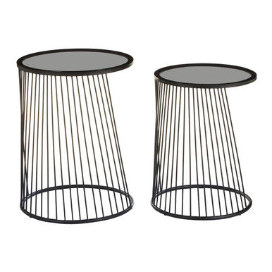 Orsina Trento Nesting Side Tables – Set of 2 Grey Glass & Black Metal