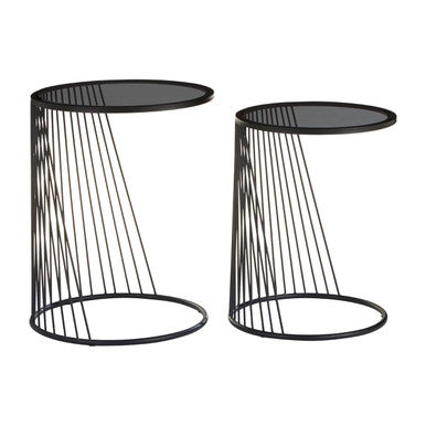 Orsina Trento Nesting Side Tables – Set of 2 Grey Glass & Black Metal