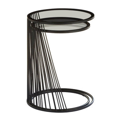 Orsina Trento Nesting Side Tables – Set of 2 Grey Glass & Black Metal