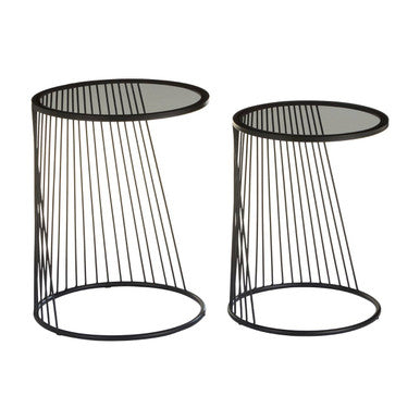 Orsina Trento Nesting Side Tables – Set of 2 Grey Glass & Black Metal