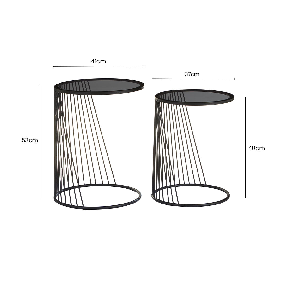 Orsina Trento Nesting Side Tables – Set of 2 Grey Glass & Black Metal