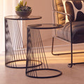 Orsina Trento Nesting Side Tables – Set of 2 Grey Glass & Black Metal