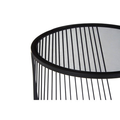 Orsina Trento Nesting Side Tables – Set of 2 Grey Glass & Black Metal