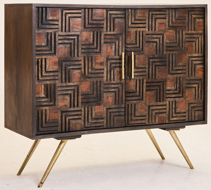Orsina Surat 2-Door Mango Wood Sideboard – Hand-Carved Boho Cabinet