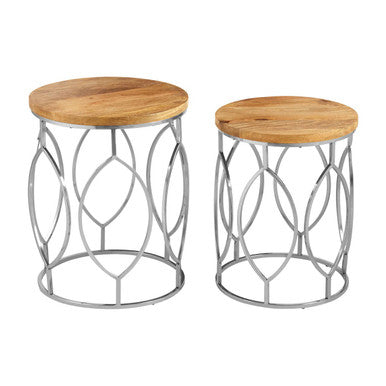 Orsina Agra Mango Wood Side Tables – Set of 2 with Stainless Steel Base