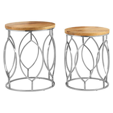 Orsina Agra Mango Wood Side Tables – Set of 2 with Stainless Steel Base