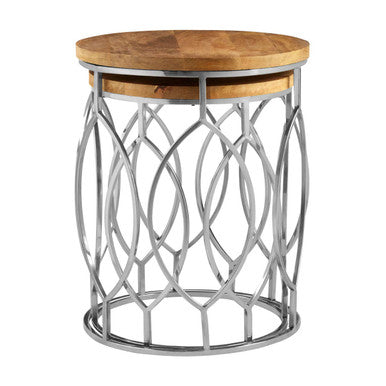 Orsina Agra Mango Wood Side Tables – Set of 2 with Stainless Steel Base