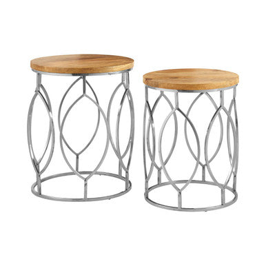 Orsina Agra Mango Wood Side Tables – Set of 2 with Stainless Steel Base