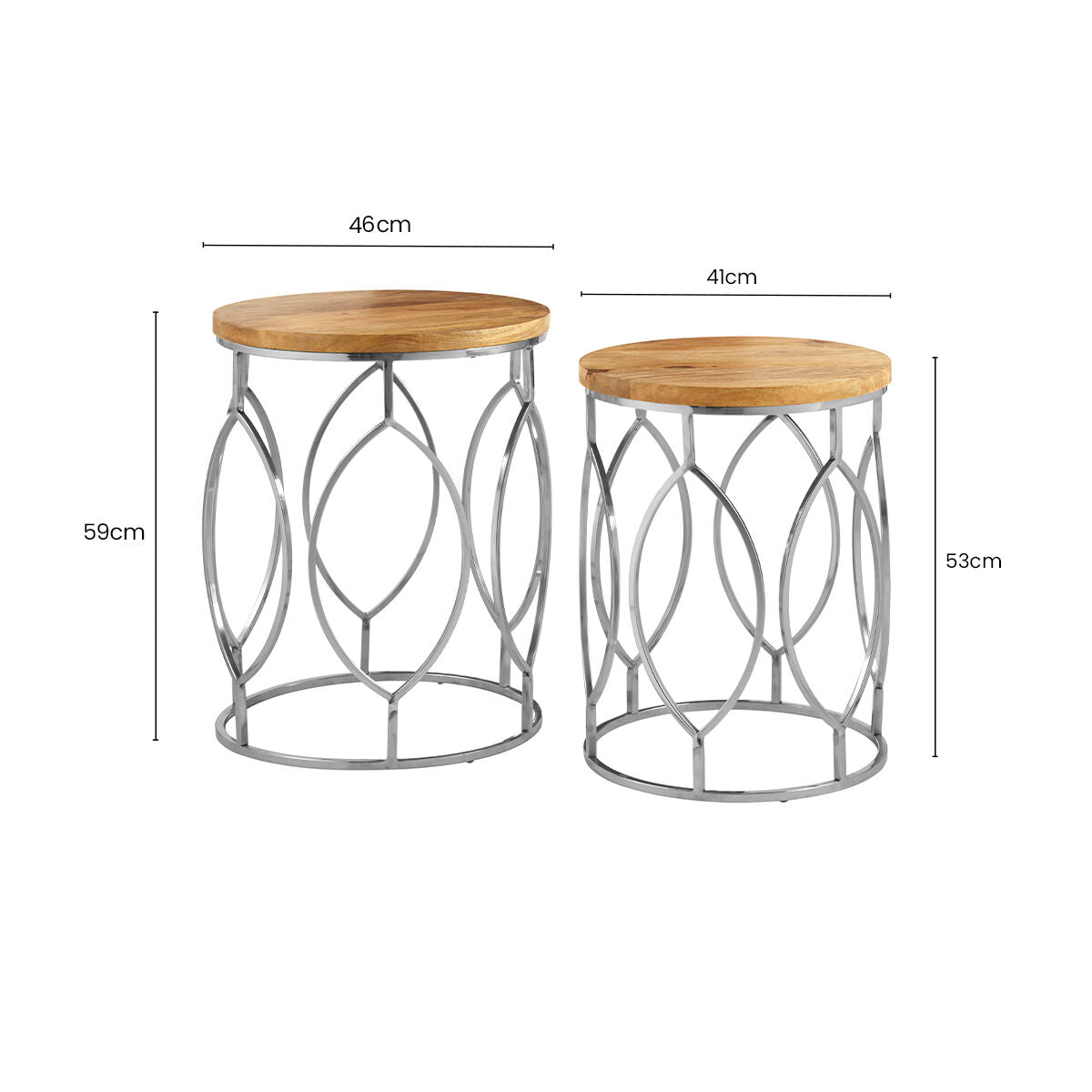 Orsina Agra Mango Wood Side Tables – Set of 2 with Stainless Steel Base