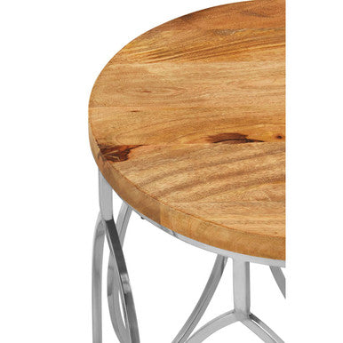 Orsina Agra Mango Wood Side Tables – Set of 2 with Stainless Steel Base