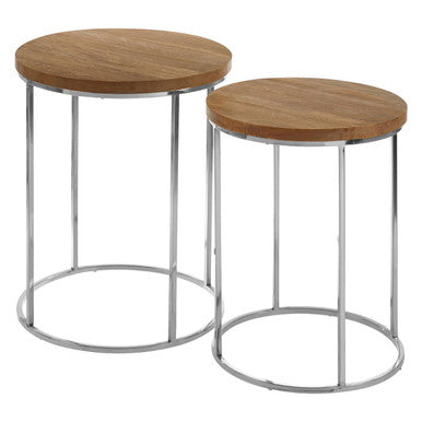 Orsina Agra Round Side Tables – Set of 2 Mango Wood & Stainless Steel