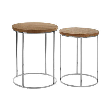 Orsina Agra Round Side Tables – Set of 2 Mango Wood & Stainless Steel