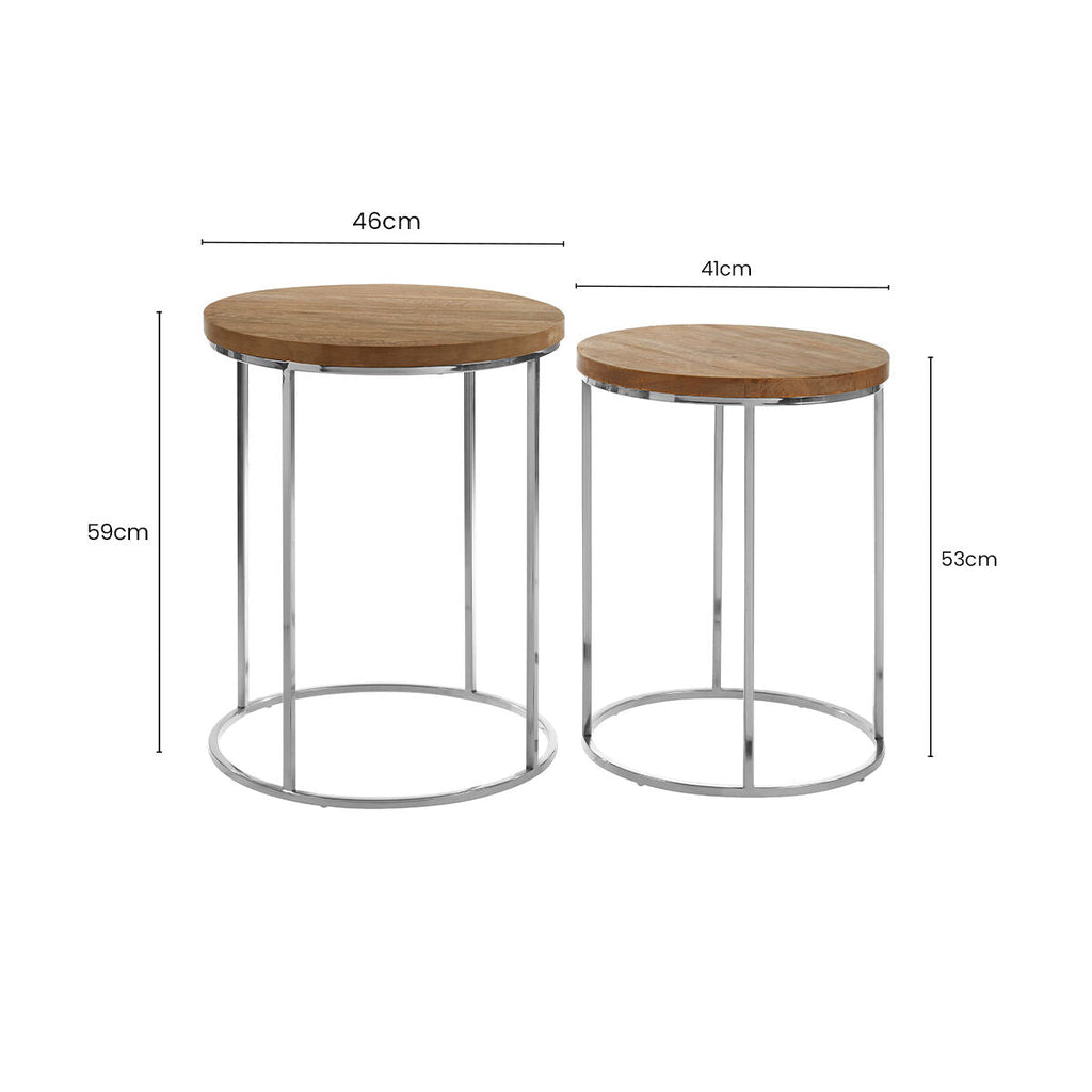 Orsina Agra Round Side Tables – Set of 2 Mango Wood & Stainless Steel
