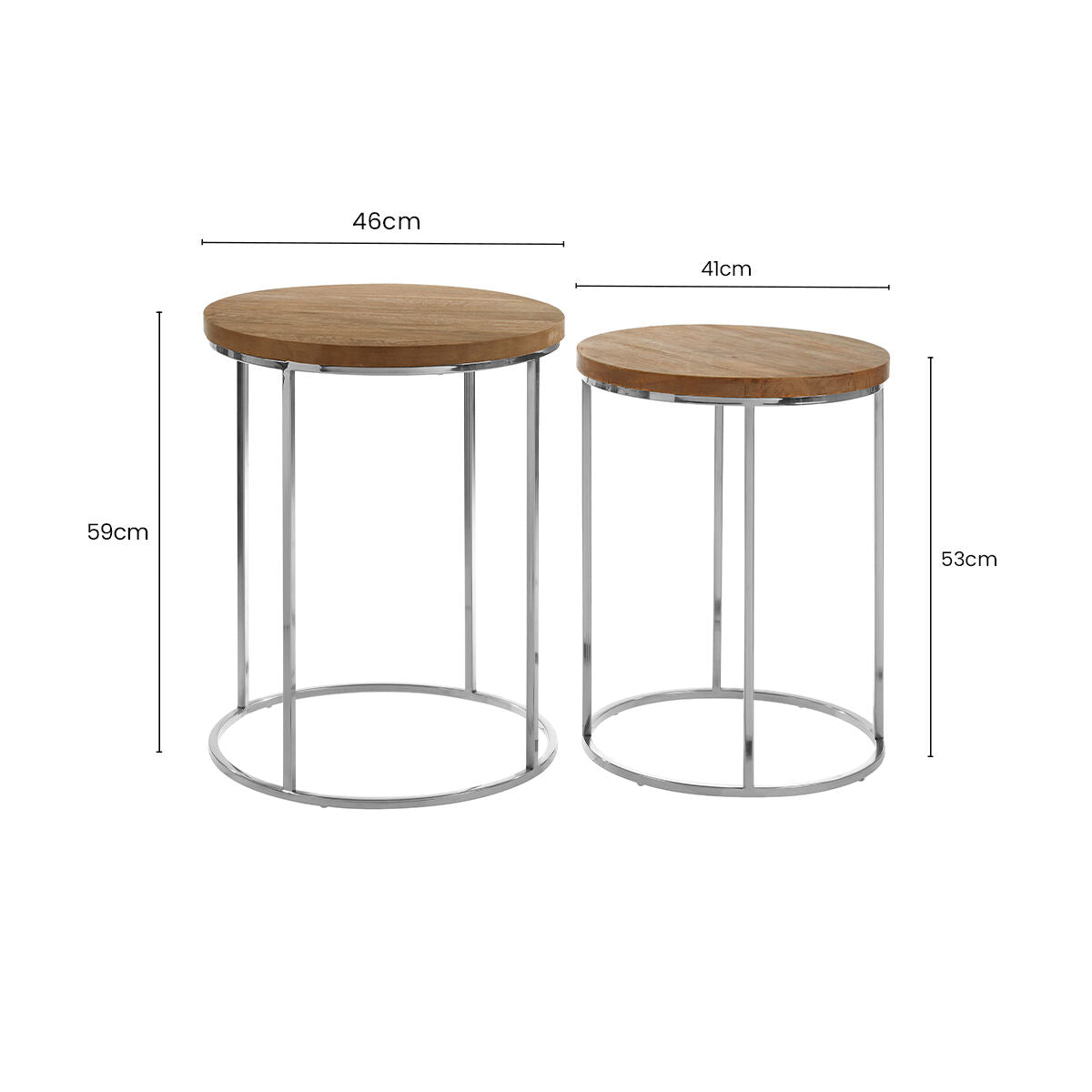 Orsina Agra Round Side Tables – Set of 2 Mango Wood & Stainless Steel