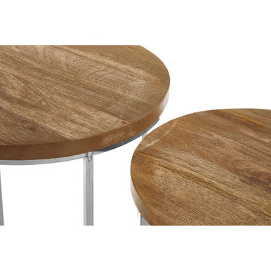 Orsina Agra Round Side Tables – Set of 2 Mango Wood & Stainless Steel