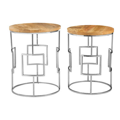 Orsina Agra Mango Wood Nesting Tables – Set of 2 with Metal Base