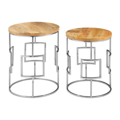 Orsina Agra Mango Wood Nesting Tables – Set of 2 with Metal Base