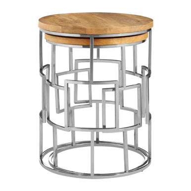 Orsina Agra Mango Wood Nesting Tables – Set of 2 with Metal Base