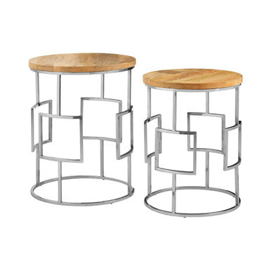 Orsina Agra Mango Wood Nesting Tables – Set of 2 with Metal Base