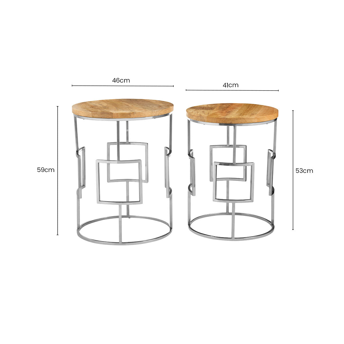 Orsina Agra Mango Wood Nesting Tables – Set of 2 with Metal Base
