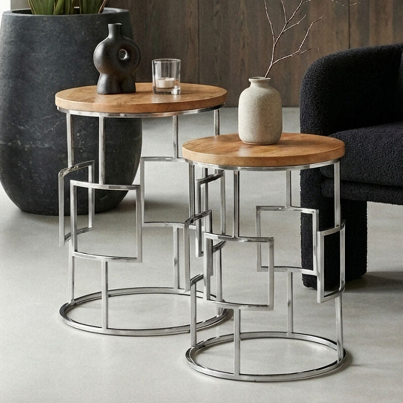 Orsina Agra Mango Wood Nesting Tables – Set of 2 with Metal Base