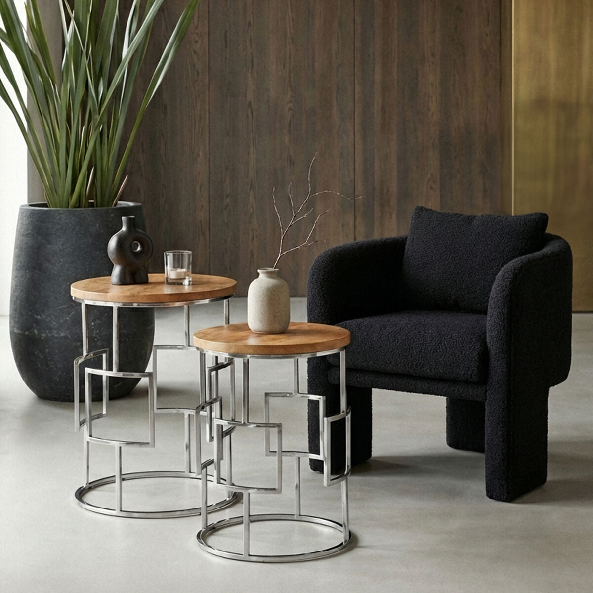 Orsina Agra Mango Wood Nesting Tables – Set of 2 with Metal Base