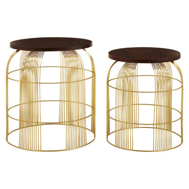 Orsina Agra Mango Wood Side Tables – Set of 2 with Gold Metal Base