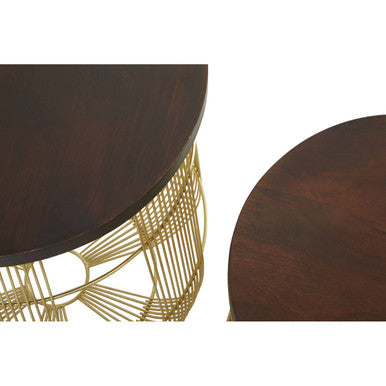 Orsina Agra Mango Wood Side Tables – Set of 2 with Gold Metal Base