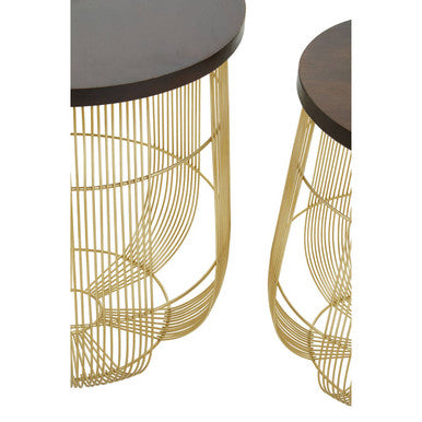 Orsina Agra Mango Wood Side Tables – Set of 2 with Gold Metal Base