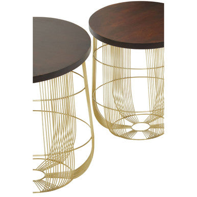 Orsina Agra Mango Wood Side Tables – Set of 2 with Gold Metal Base
