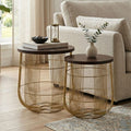 Orsina Agra Mango Wood Side Tables – Set of 2 with Gold Metal Base