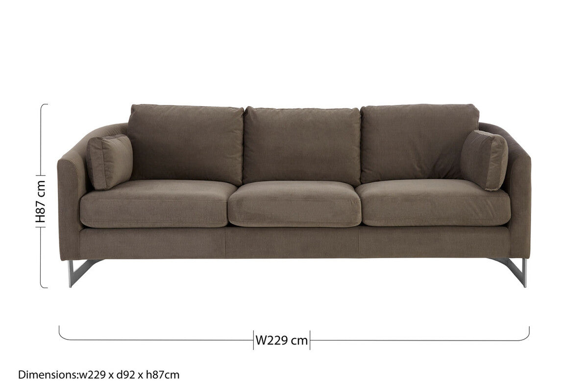 Orsina Freda 3 Seater Sofa | Dark Grey Cotton Velvet Modern Lounge