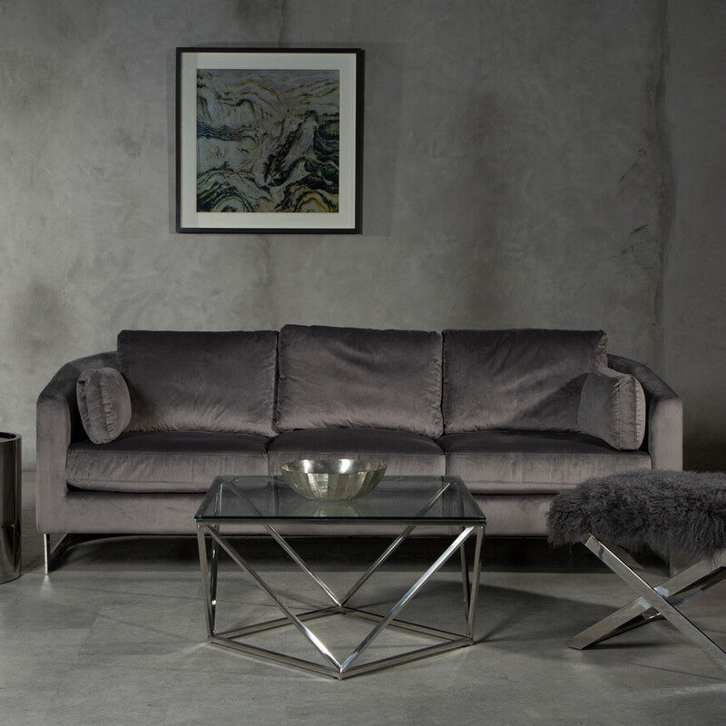 Orsina Freda 3 Seater Sofa | Dark Grey Cotton Velvet Modern Lounge