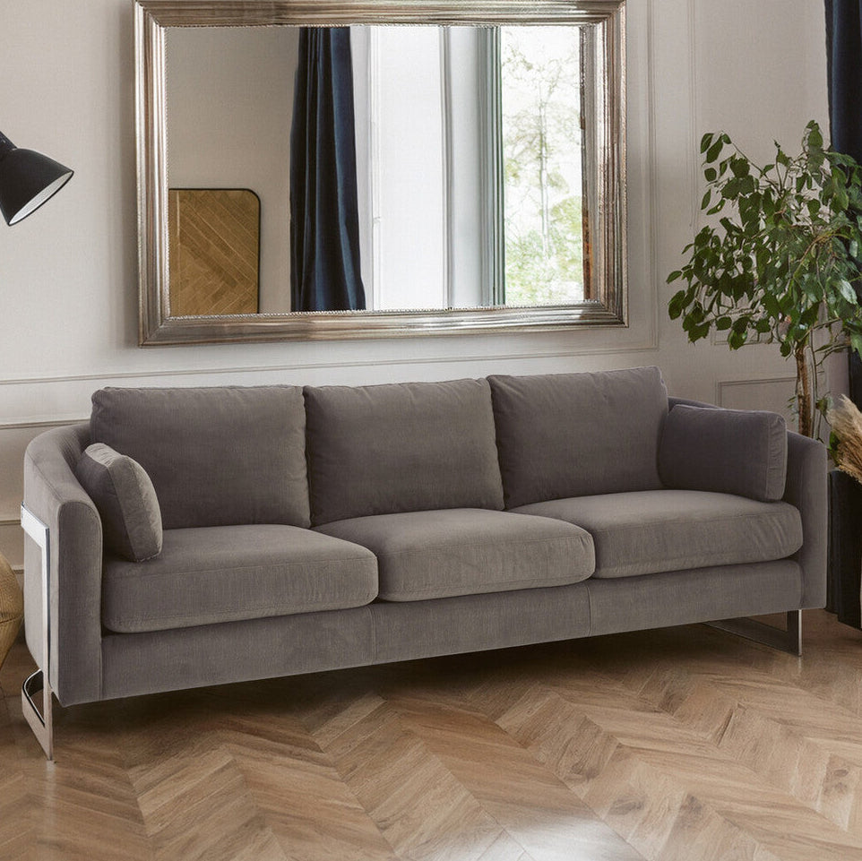 Orsina Freda 3 Seater Sofa | Dark Grey Cotton Velvet Modern Lounge