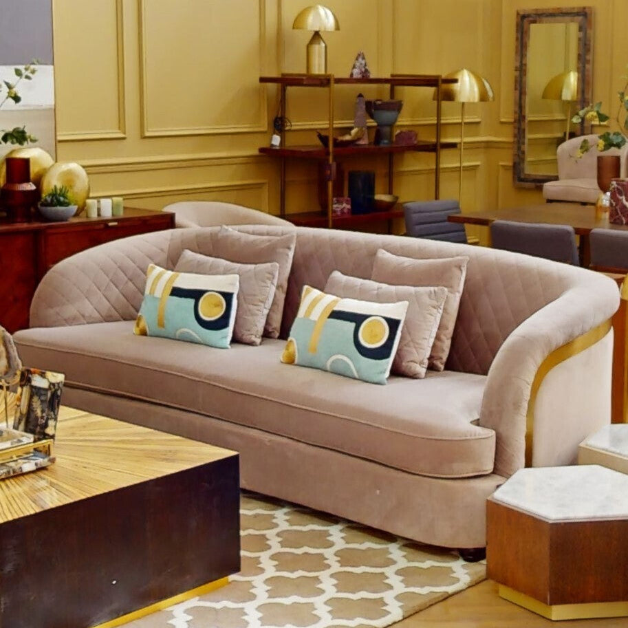 Orsina Fiji 3 Seater Sofa – Grey Cotton Velvet Quilted Couch