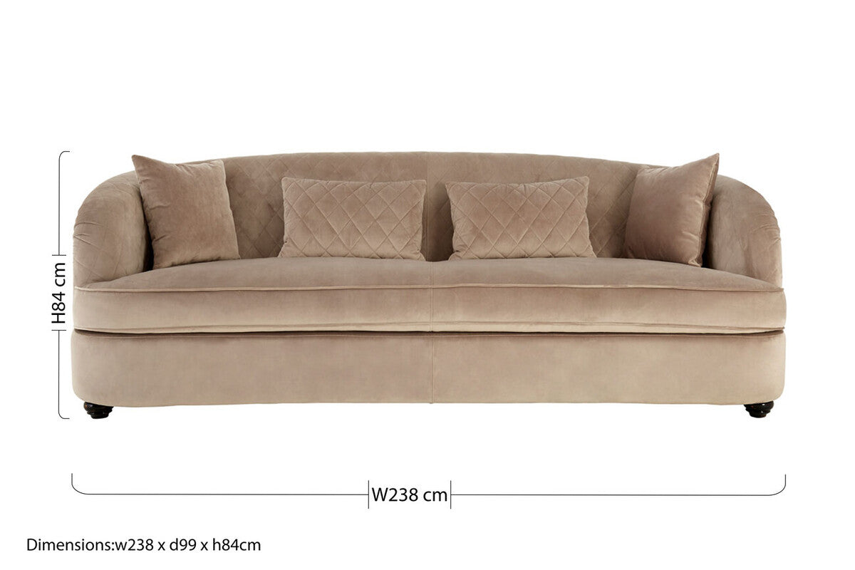 Orsina Fiji 3 Seater Sofa – Grey Cotton Velvet Quilted Couch