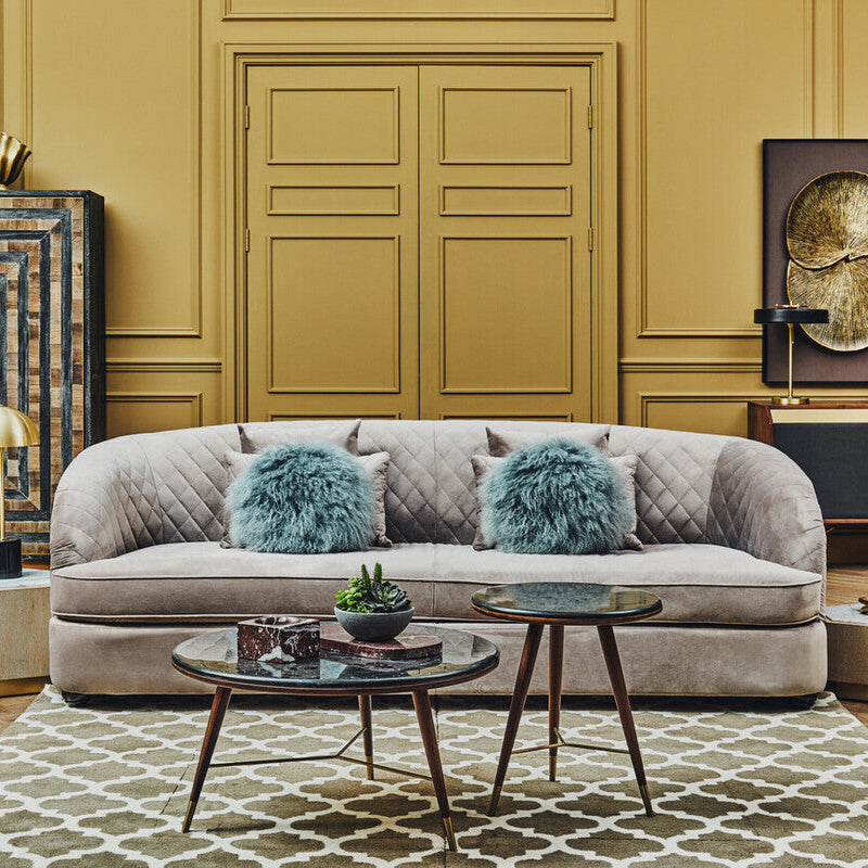 Orsina Fiji 3 Seater Sofa – Grey Cotton Velvet Quilted Couch