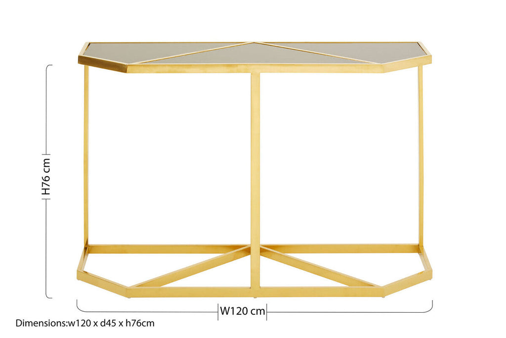 Orsina Horizon Black Glass Console Table | Gold Stainless Steel Frame