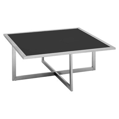 Orsina Horizon Coffee Table Set – Black Glass & Silver Stainless Steel