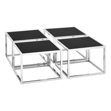 Orsina Horizon Coffee Table Set – Black Glass & Silver Stainless Steel