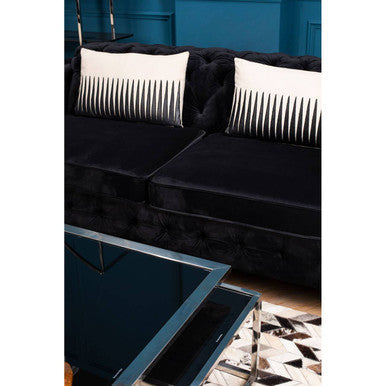 Orsina Horizon Coffee Table Set – Black Glass & Silver Stainless Steel