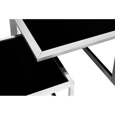 Orsina Horizon Coffee Table Set – Black Glass & Silver Stainless Steel