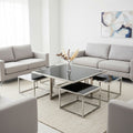 Orsina Horizon Coffee Table Set – Black Glass & Silver Stainless Steel